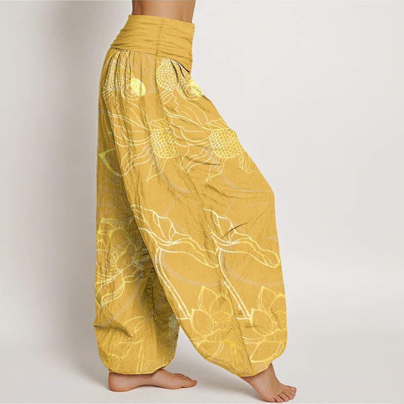 Buddha Stones Dames harembroek met elastische Taille en lotusbladmotief en koi-visprint - image 11