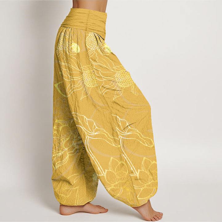 Buddha Stones Dames harembroek met elastische Taille en lotusbladmotief en koi-visprint - image 11