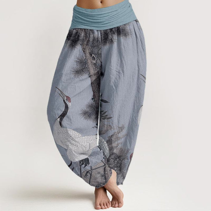 Buddha Stones Casual 100% Cotton met elastische Taille , met rode kraanvogel, dennenboom en bergmotief. - Lichtstaalblauw - US22, UK/AU26, EU54 (6XL) - image 8