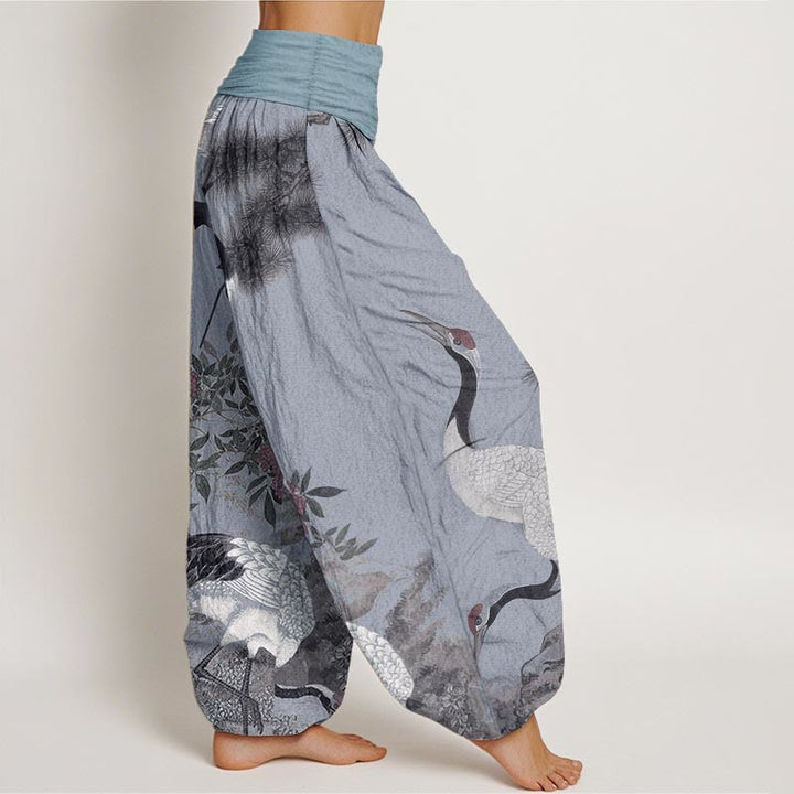 Buddha Stones Casual 100% Cotton met elastische Taille , met rode kraanvogel, dennenboom en bergmotief. - image 10