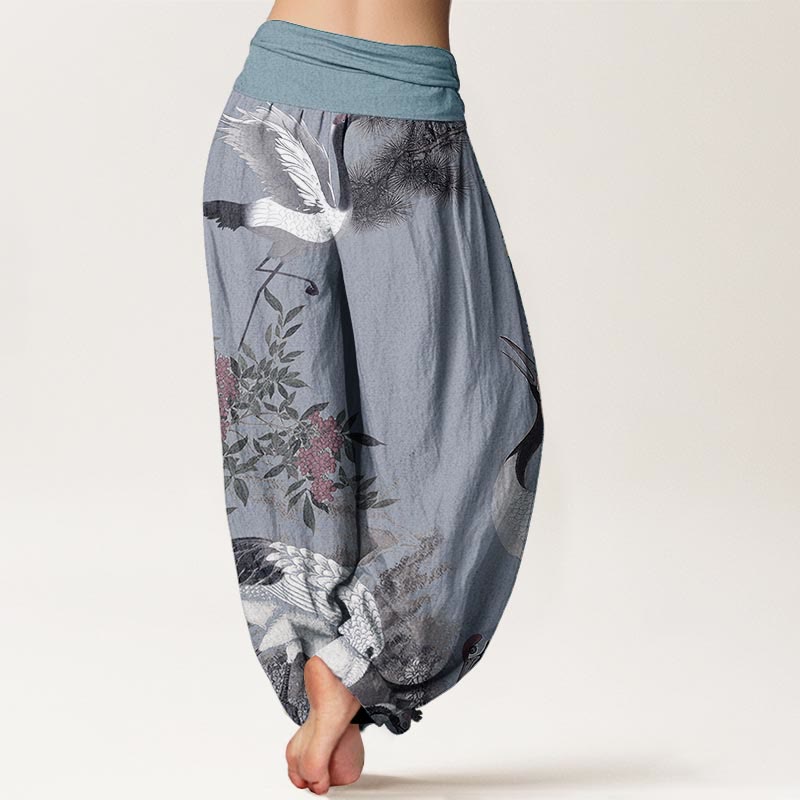 Buddha Stones Casual 100% Cotton met elastische Taille , met rode kraanvogel, dennenboom en bergmotief. - image 9