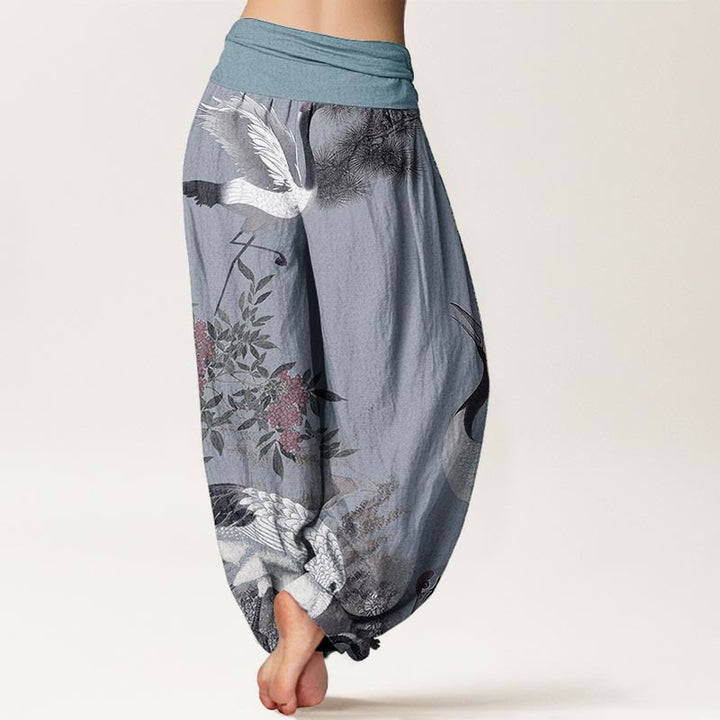Buddha Stones Casual 100% Cotton met elastische Taille , met rode kraanvogel, dennenboom en bergmotief. - image 9