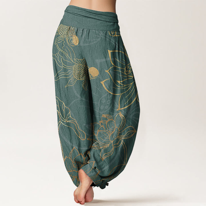 Buddha Stones Dames harembroek met elastische Taille en lotusbladmotief en koi-visprint - image 2