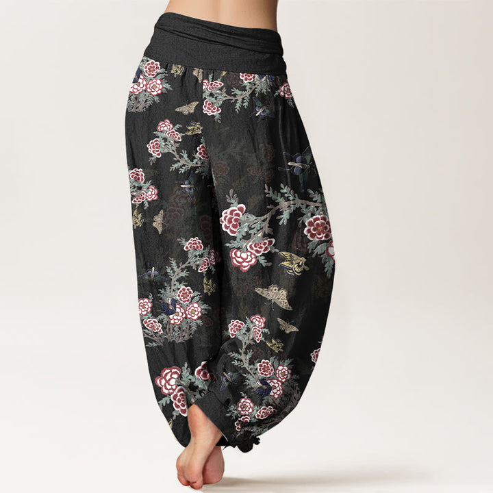 Buddha Stones Dames harembroek met elastische Taille en patroon van katoenen bloemen, bladeren en vlinders. - image 1