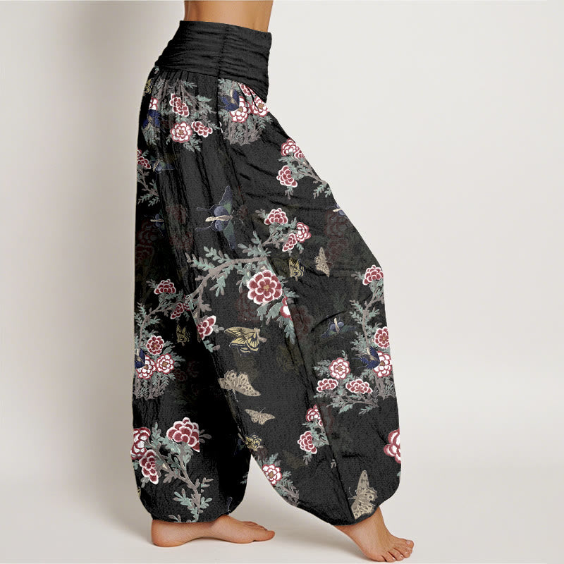 Buddha Stones Dames harembroek met elastische Taille en patroon van katoenen bloemen, bladeren en vlinders. - image 2