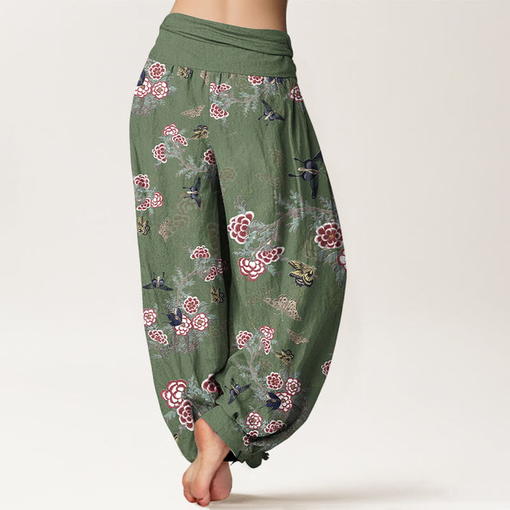 Buddha Stones Dames harembroek met elastische Taille en patroon van katoenen bloemen, bladeren en vlinders. - image 6