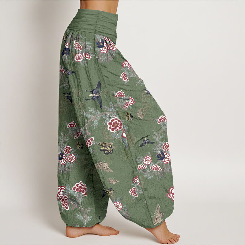 Buddha Stones Dames harembroek met elastische Taille en patroon van katoenen bloemen, bladeren en vlinders. - image 7