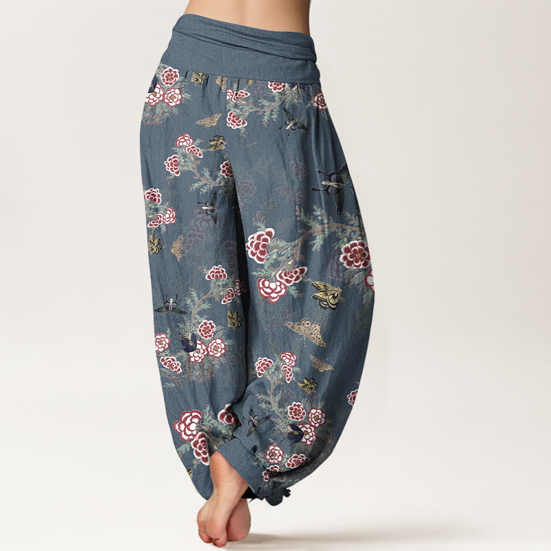 Buddha Stones Dames harembroek met elastische Taille en patroon van katoenen bloemen, bladeren en vlinders. - image 9
