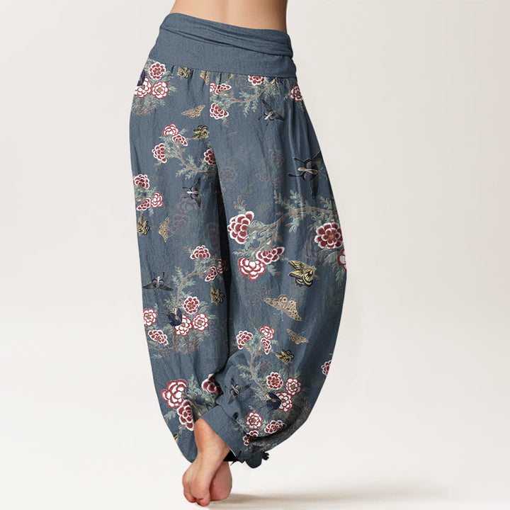 Buddha Stones Dames harembroek met elastische Taille en patroon van katoenen bloemen, bladeren en vlinders. - image 9