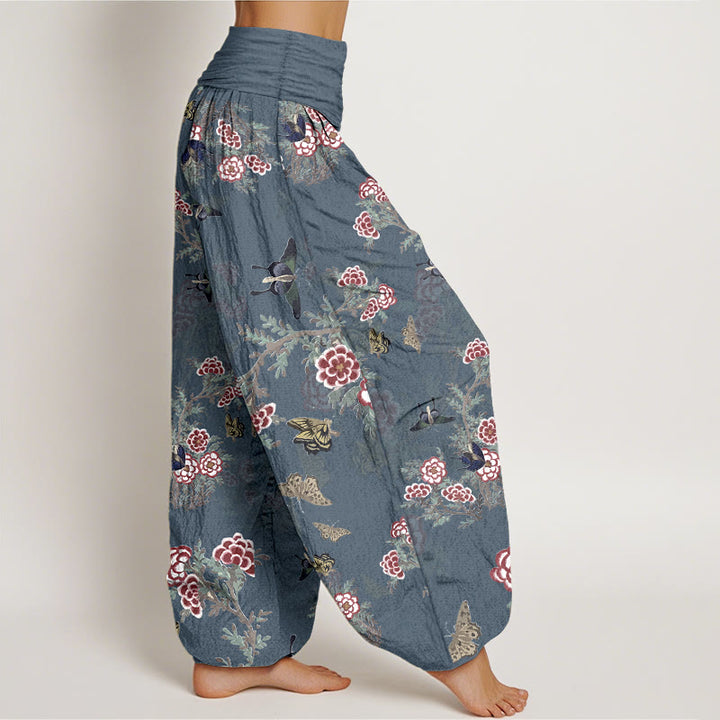 Buddha Stones Dames harembroek met elastische Taille en patroon van katoenen bloemen, bladeren en vlinders. - image 10