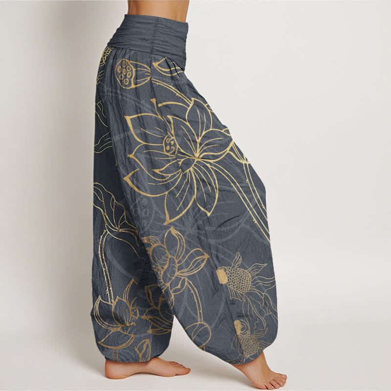 Buddha Stones Dames harembroek met elastische Taille en lotusbladmotief en koi-visprint - image 5