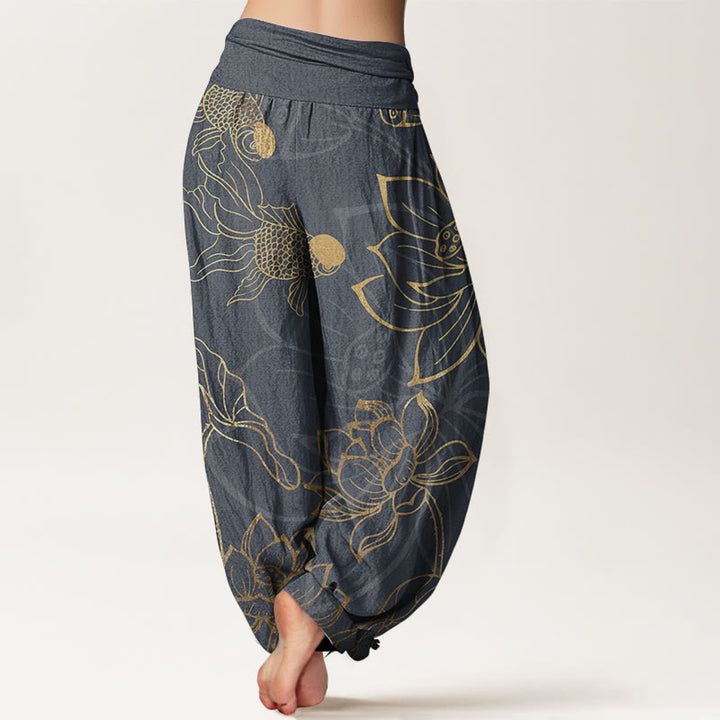 Buddha Stones Dames harembroek met elastische Taille en lotusbladmotief en koi-visprint - image 6