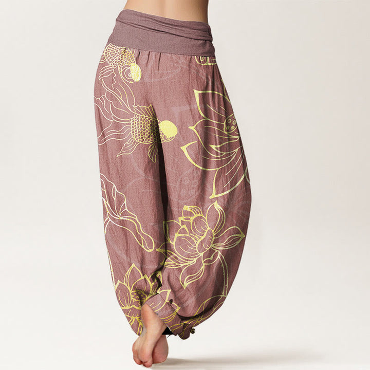 Buddha Stones Dames harembroek met elastische Taille en lotusbladmotief en koi-visprint - image 15