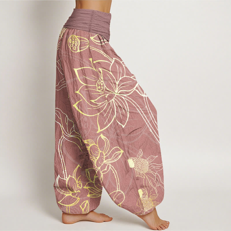 Buddha Stones Dames harembroek met elastische Taille en lotusbladmotief en koi-visprint - image 14