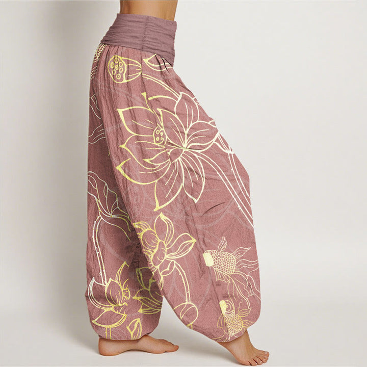 Buddha Stones Dames harembroek met elastische Taille en lotusbladmotief en koi-visprint - image 14
