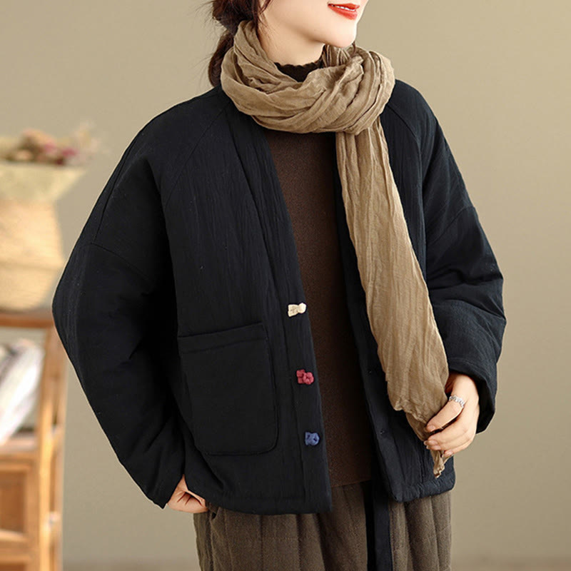 Buddha Stones Winterse katoenen thermojas met Lange mouw en Zakken voor dames - Zwart - US14, UK/AU18, EU46 (2XL) - image 0