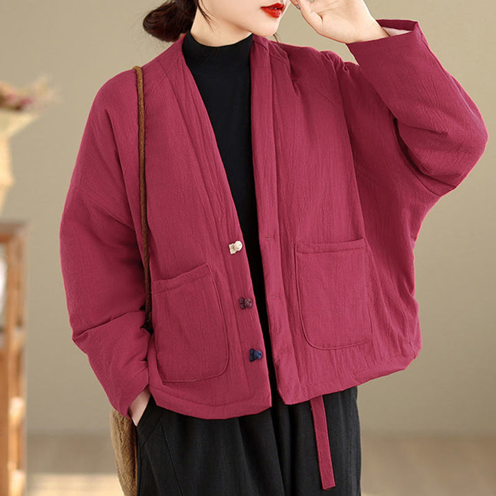 Buddha Stones Winterse katoenen thermojas met Lange mouw en Zakken voor dames - Lichtpaarsrood - US14, UK/AU18, EU46 (2XL) - image 7