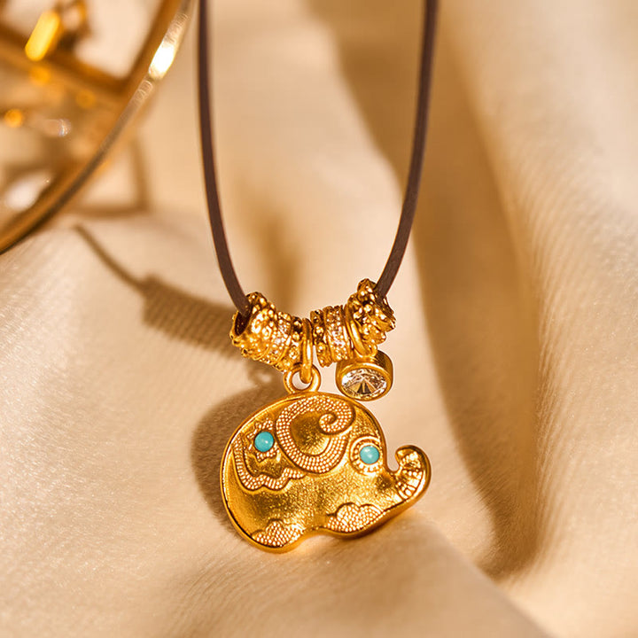 Buddha Stones Olifantensymbool, 24-karaats verguld messing, Ketting met touwconstructie. - image 3