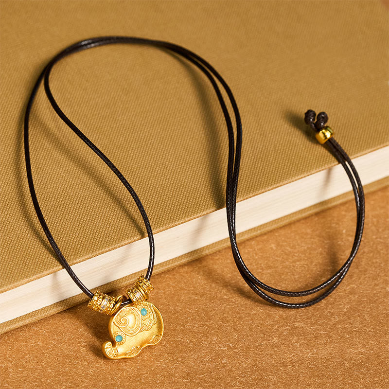 Buddha Stones Olifantensymbool, 24-karaats verguld messing, Ketting met touwconstructie. - image 4