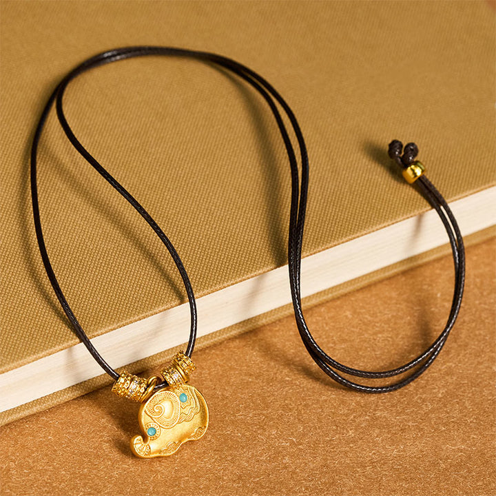 Buddha Stones Olifantensymbool, 24-karaats verguld messing, Ketting met touwconstructie. - image 4