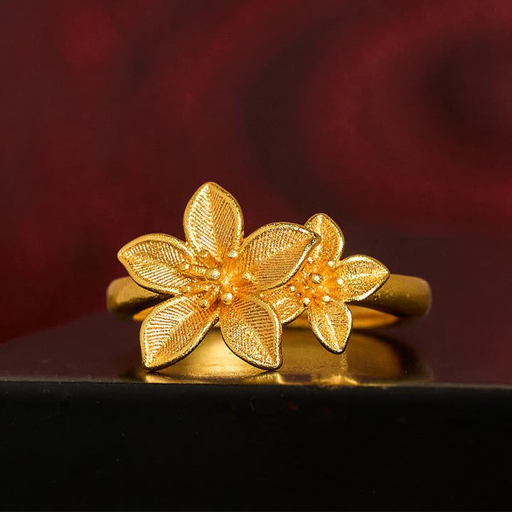 Buddha Stones Verstelbare Ring van seringenbloem, verguld koper en messing, 24-karaats goud. - image 2