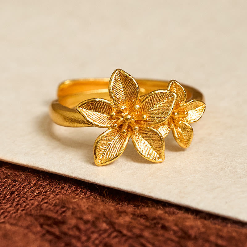 Buddha Stones Verstelbare Ring van seringenbloem, verguld koper en messing, 24-karaats goud. - image 1