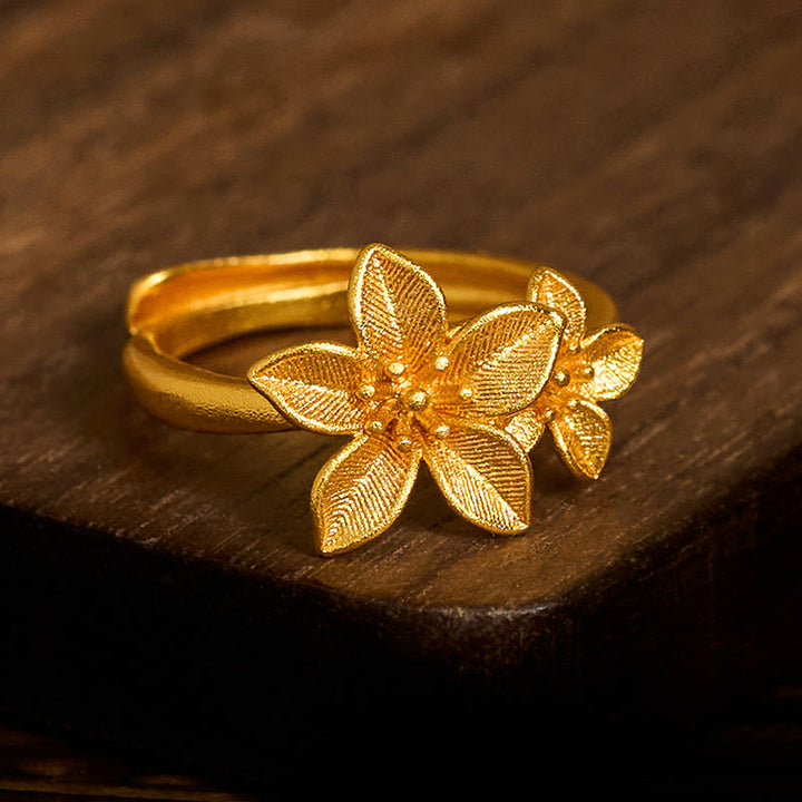Buddha Stones Verstelbare Ring van seringenbloem, verguld koper en messing, 24-karaats goud. - image 3