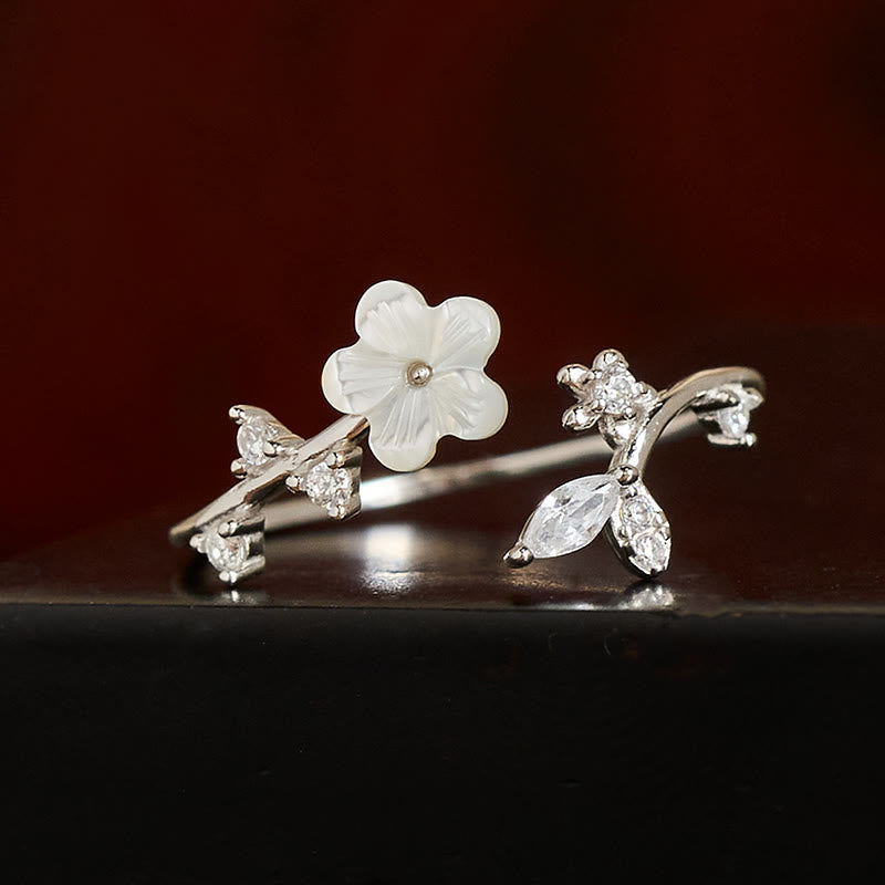 Buddha Stones Verstelbare Ring van 925 sterling zilver met wit bloemmotief - image 11