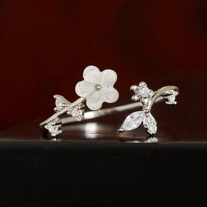 Buddha Stones Verstelbare Ring van 925 sterling zilver met wit bloemmotief - image 11