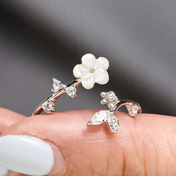 Buddha Stones Verstelbare Ring van 925 sterling zilver met wit bloemmotief - image 12