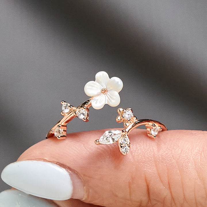Buddha Stones Verstelbare Ring van 925 sterling zilver met wit bloemmotief - image 2