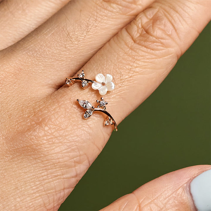 Buddha Stones Verstelbare Ring van 925 sterling zilver met wit bloemmotief - image 4