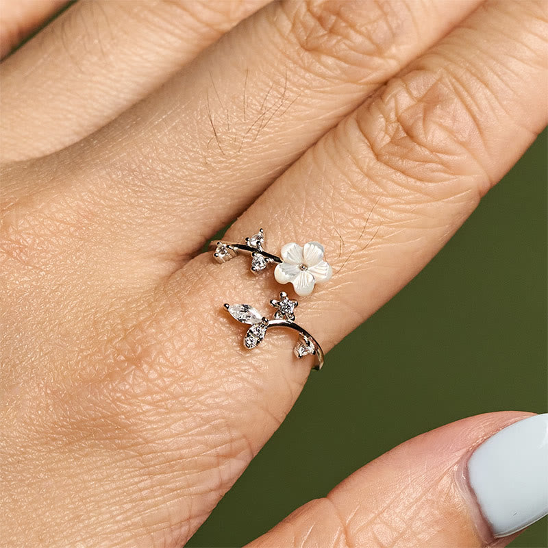 Buddha Stones Verstelbare Ring van 925 sterling zilver met wit bloemmotief - image 14