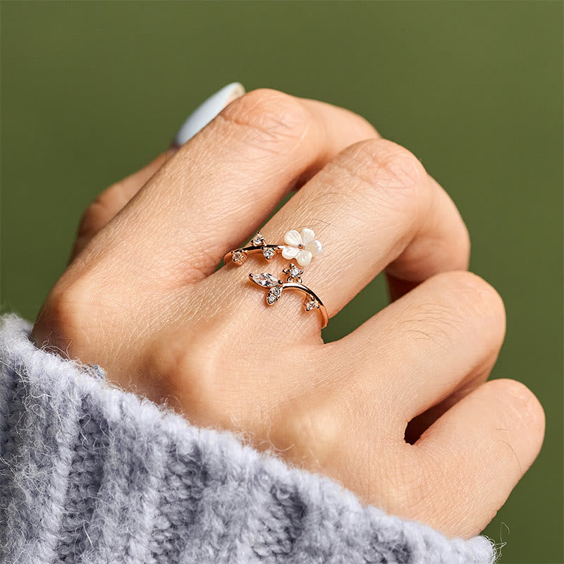 Buddha Stones Verstelbare Ring van 925 sterling zilver met wit bloemmotief - image 5