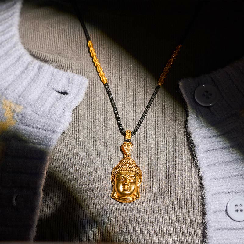 Buddha Stones Ketting van gevlochten koord met Boeddha-symbool, verguld met 24-karaats goud. - image 11