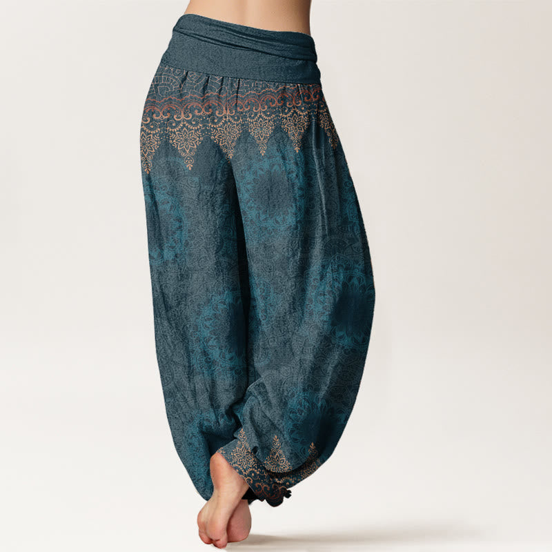 Buddha Stones Dames harembroek met elastische Taille en driehoekige mandala-patronen van katoen - image 1