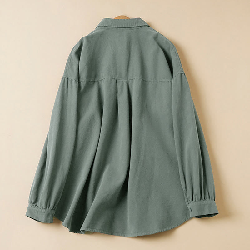 Buddha Stones Casual katoenen damesblouse met opstaande kraag en Lange mouw, met knoopjes. - image 1