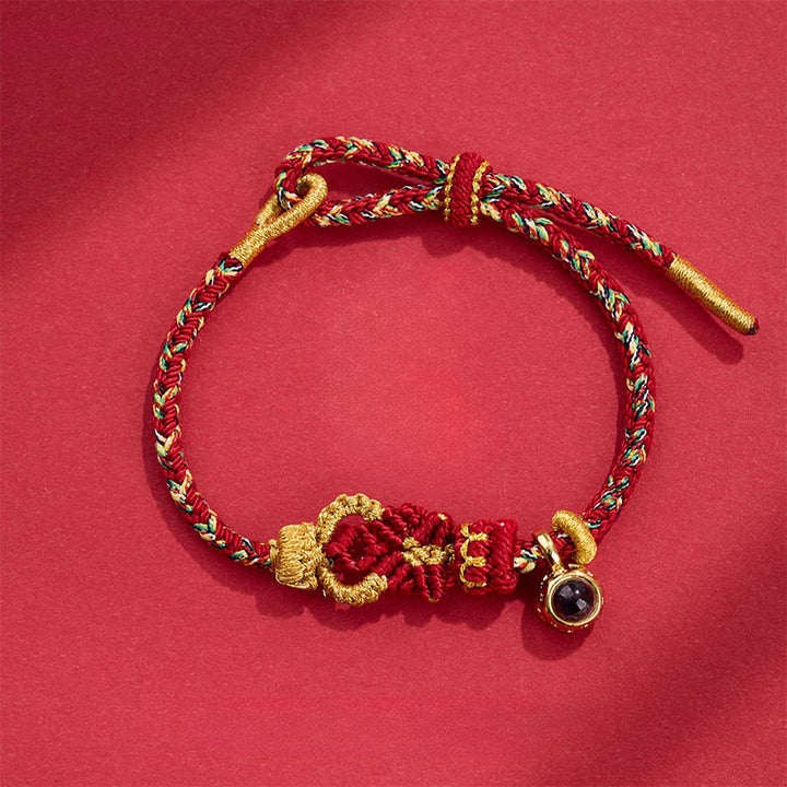 Buddha Stones Armband met handgeweven Boeddha-knopen en Armband. - Donkerrood (Polsomtrek: 14-23 cm) - image 0