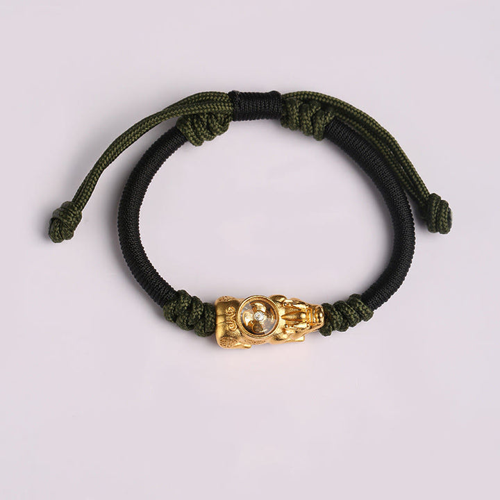 Buddha Stones Pi Xiu Geluk en Rijkdom handgeweven Armband - Zwartgroen touw (Polsomtrek: 14-24 cm) - image 9