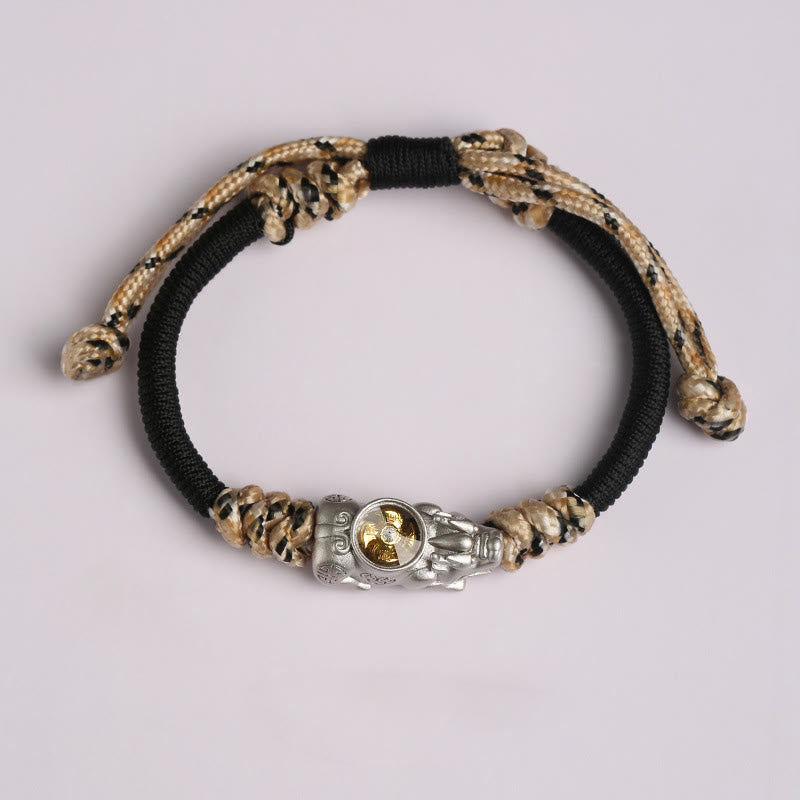 Buddha Stones Pi Xiu Geluk en Rijkdom handgeweven Armband - Zwartbeige touw (Polsomtrek: 14-24 cm) - image 1