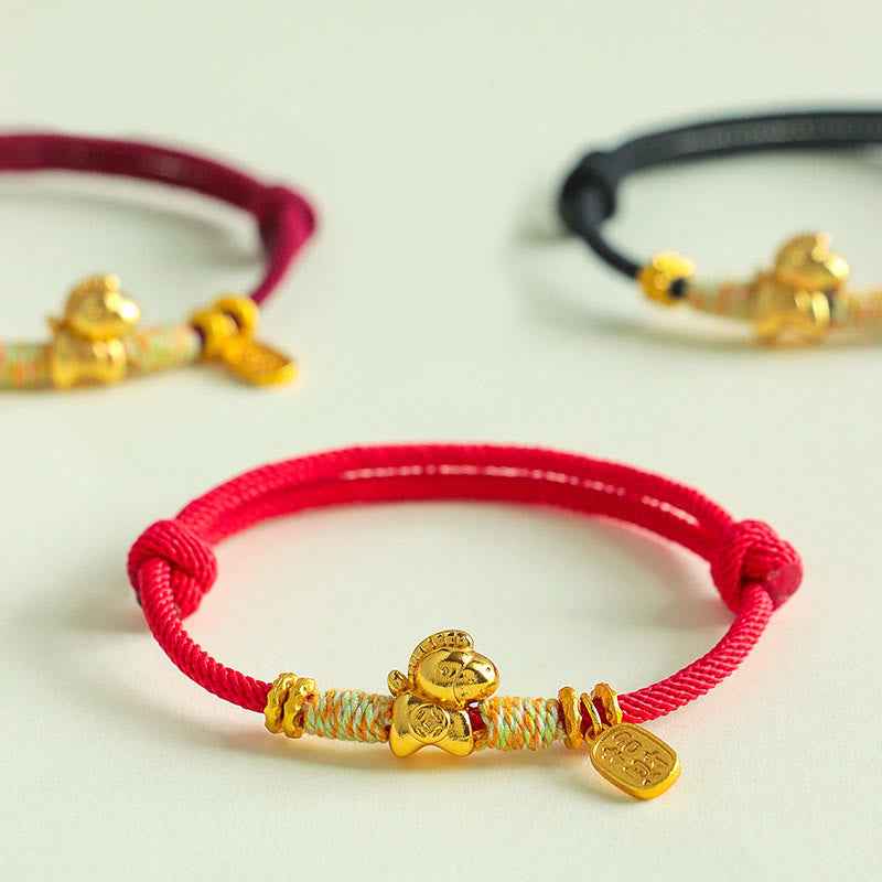 Buddha Stones Jaar van het Paard Rode Koord Zwarte Koord Gelukshanger Gevlochten Armband - image 0