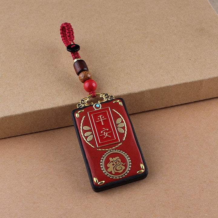 Buddha Stones Ebbenhouten bloem Koi-vis Fu-karakterknop sleutelhanger - Rode knop touw - Fu-personage - image 16