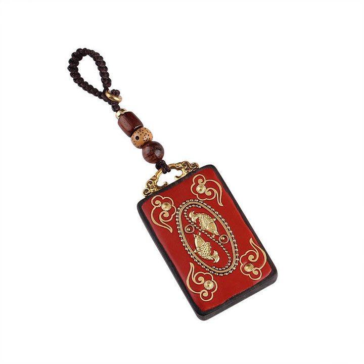 Buddha Stones Ebbenhouten bloem Koi-vis Fu-karakterknop sleutelhanger - image 3