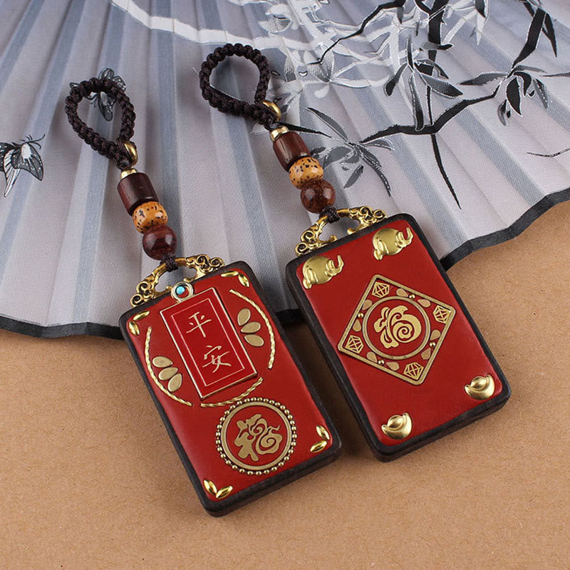 Buddha Stones Ebbenhouten bloem Koi-vis Fu-karakterknop sleutelhanger - image 10