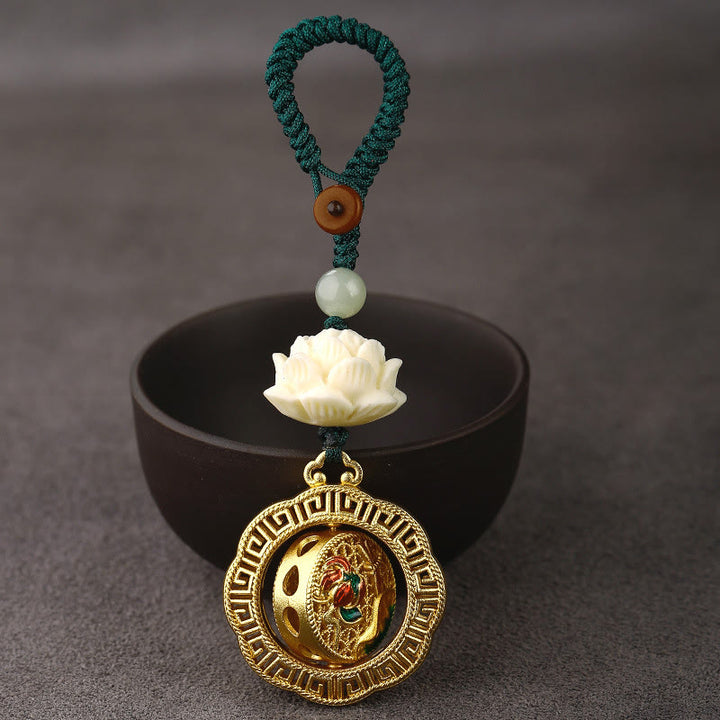 Buddha Stones Bodhizaad Lotus Hetian Jade Kraal Koperen Draaibare Vrede Sleutelhanger - image 2