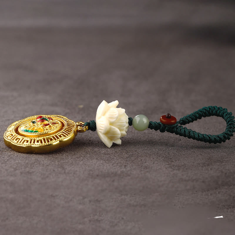 Buddha Stones Bodhizaad Lotus Hetian Jade Kraal Koperen Draaibare Vrede Sleutelhanger - image 9