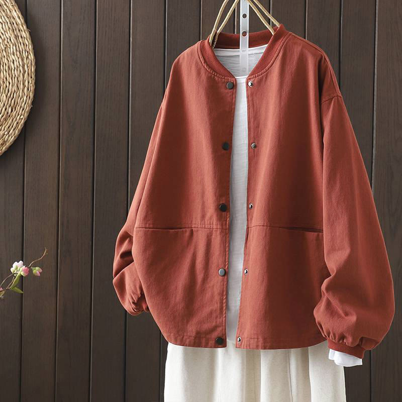Buddha Stones Damesjas met Lange mouw en knoopsluiting voor de herfst, met Zakken. - Tomaat - US14, UK/AU18, EU46 (2XL) - image 0