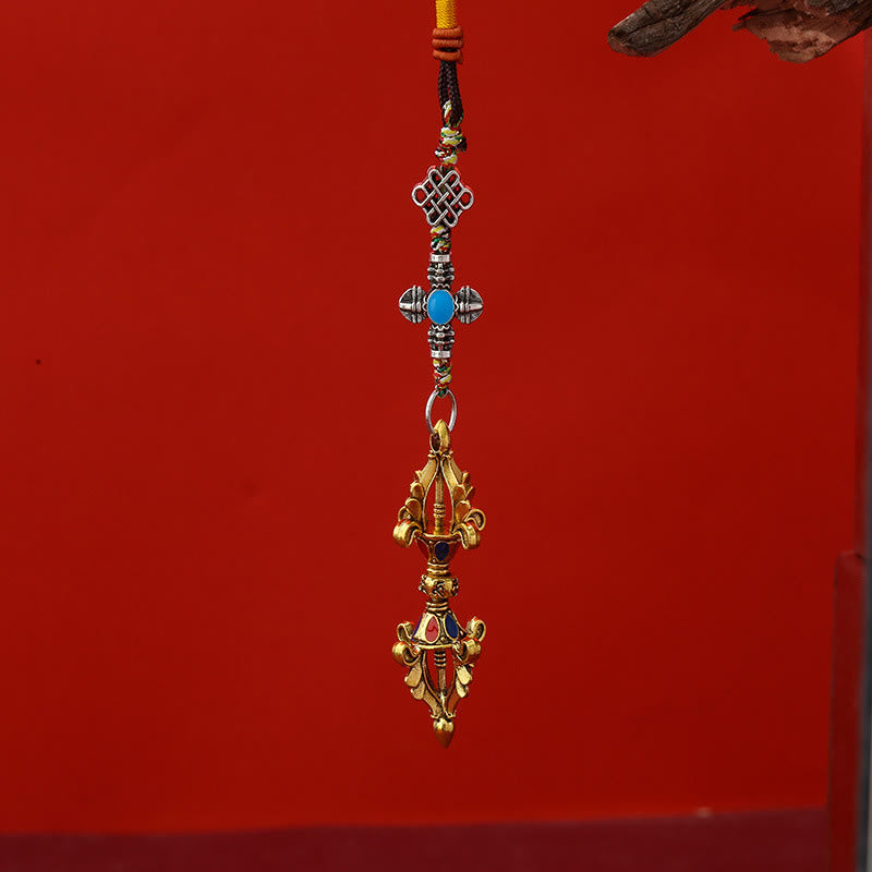 Buddha Stones Vajra Verlichtingstouw Sleutelhanger - Antiek goud - image 0