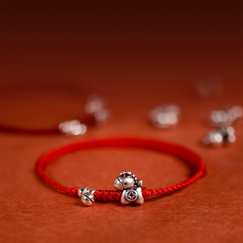 Buddha Stones 999 sterling zilveren armband/enkelbandje met belletje, Enkelband van het Jaar van het Paard, 925 sterling zilveren Armband voor kinderen en volwassenen - image 0