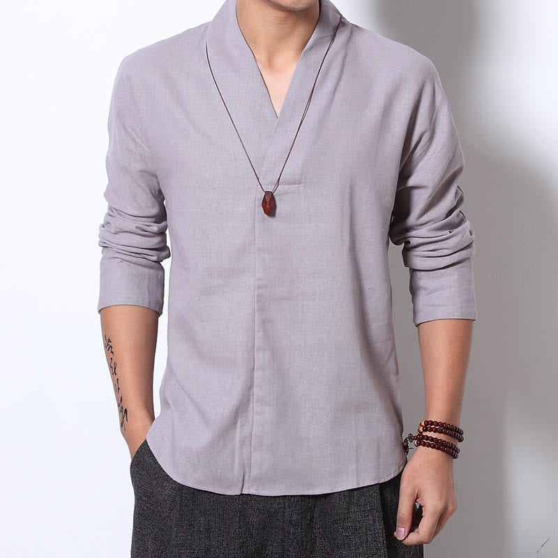 Buddha Stones Casual overhemd met V-hals en Lange mouw voor heren - image 1